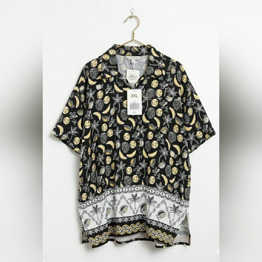 Whimsical 3XL Novelty Bananas Citrus Floral Tropical Button Front Top Cotton New